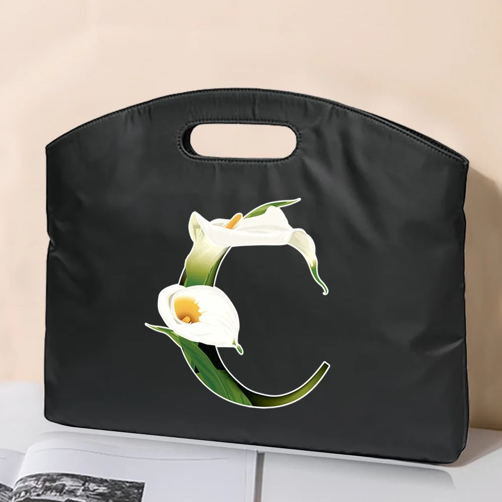 Briefcase Portable Work Business Office for Document A4 Laptop Computer Document Bag Handbag 26 Flower Color Letter Print Tote