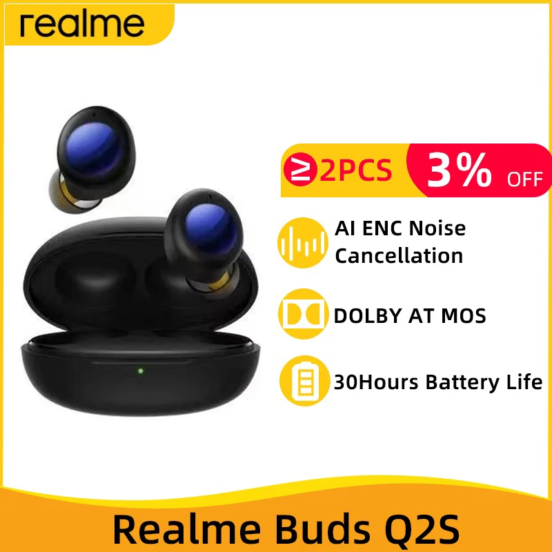 

Оригинальные Bluetooth-наушники realme, наушники Q2s AI ENC с шумоподавлением, беспроводные наушники с динамическим басом, TWS-гарнитура