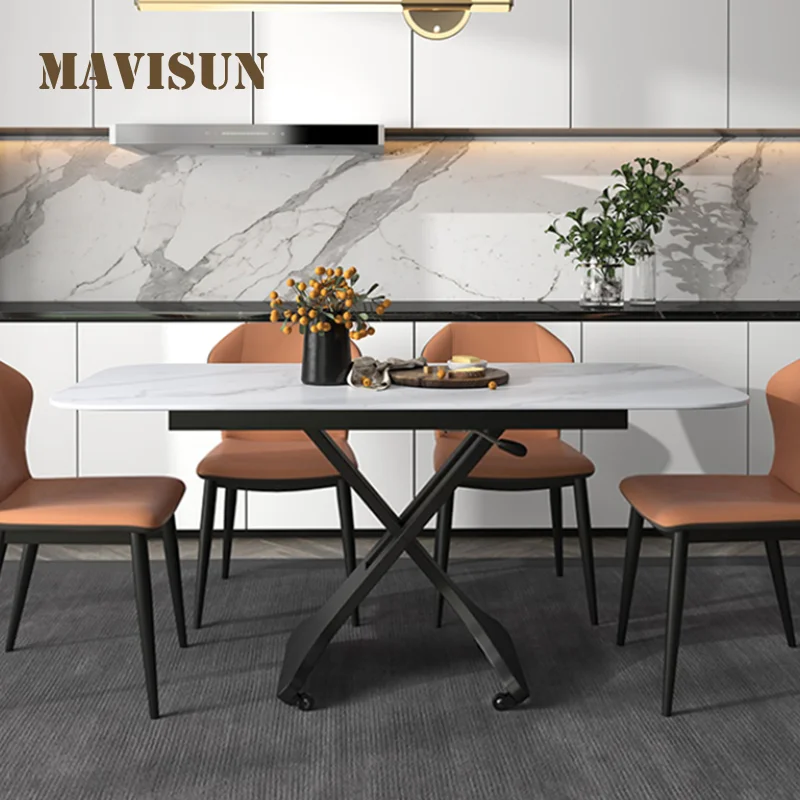 

Creative Practical Slate Extendable Dining Table Design Multifunctional Lifting 4 People Small Apartment Space-Saving Minimalist