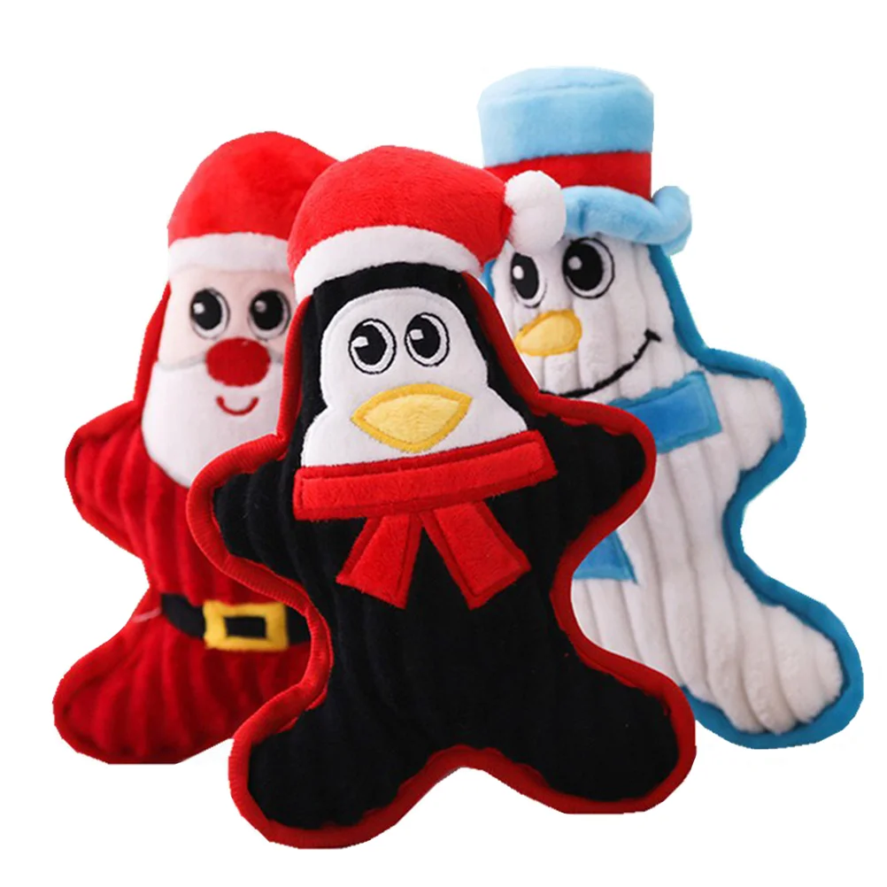 

3Pcs Christmas Chew Santa Claus Snowmen Squeaky Interactive Plush Stuffed Biting Molar for Puppy Cleaning