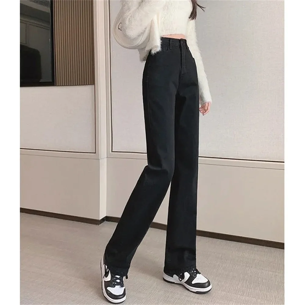 Black Blue 2023 High Waist Slim Thin Women Jeans Spring Autumn Purity Vintage Loose Straight Drag Casual Denim Pants