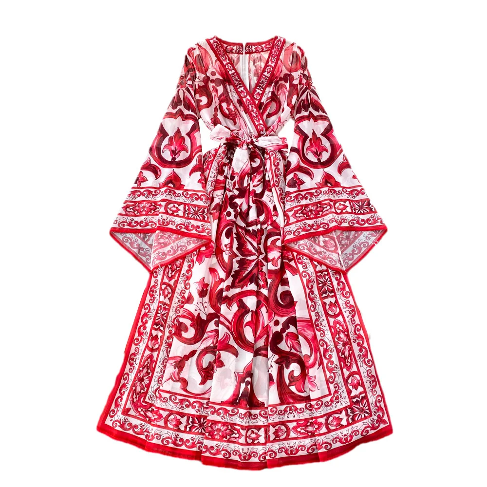 Женское модельное платье макси JAMERARY с длинным рукавом-фонариком и цветочным