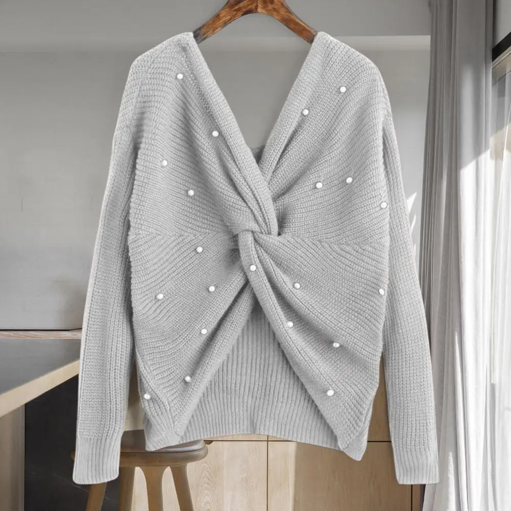 

Knitted Sweater Reversible Warm Cold Resistant Elegant Pullover Faux Pearls Decor Sweater Sweater Jumper Daily Clothing