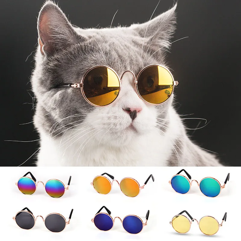 

Lovely Vintage Round Cat Sunglasses Pet Mini Coated Glasses Reflection Kitten Eye-Wear Pet Photos Props Accessories Cats Product