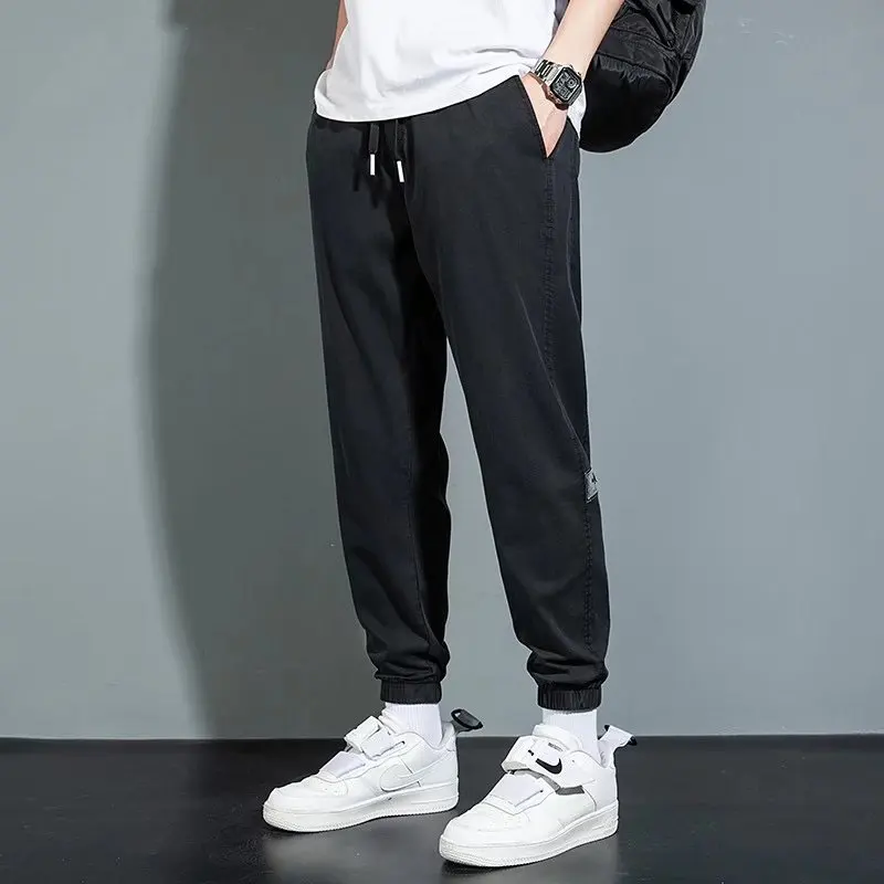 Men's Casual Pants Summer Thin Fashion New Slim Small Feet Luxury Brand Design Youth Golf Tie-Up All-Match Washed Trousers A3006