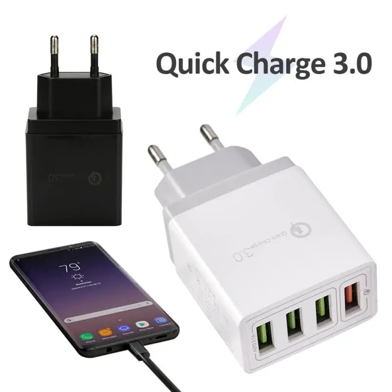 

QC3.0 USB Charger 5V2.4A Power Adapter 4 Ports USB Charger EU US UK Plug Travel Wall Charger Converter For Iphone