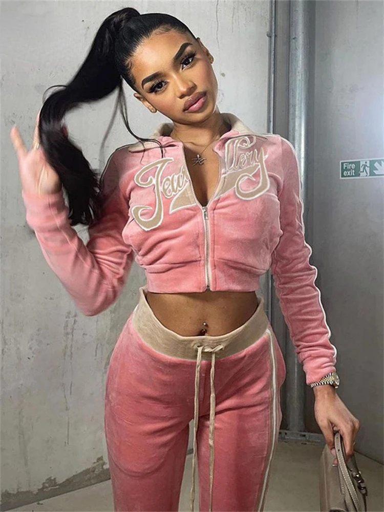 

Autumn Leisure SportsLetter Tops Coat Pants 2 Two Pieces Sets For Women Striped Stitching Comfortable Activitywear Suits