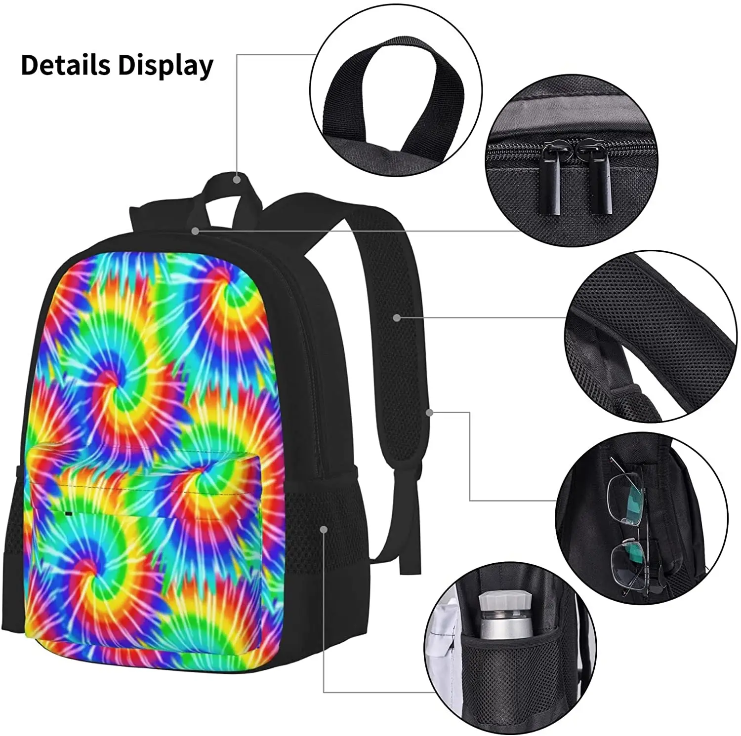 Kids School Backpack Tie Dye Schoolbag Travel Bag Casual Daypack Lunch Bag Pencil Case for Boys Teens Girls 3pcs Sets