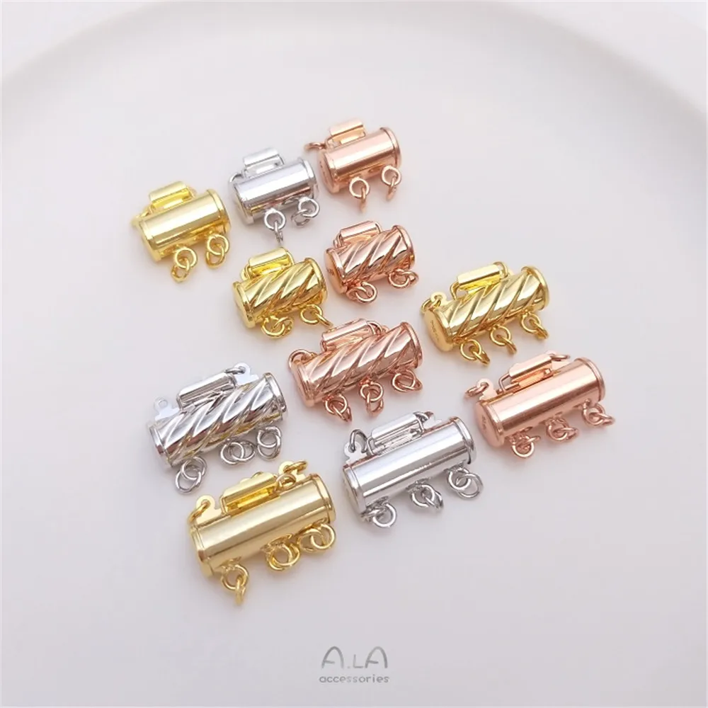 

Vacuum electroplated 18K gold rose gold plug type long tube multi-row buckle diy pearl necklace buckle accessories