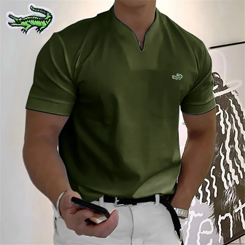 

2023Men's Spring Summer New T-shirt Business Casual Sports Large V-Neck Short Sleeve Breathability T-Shirt For Men