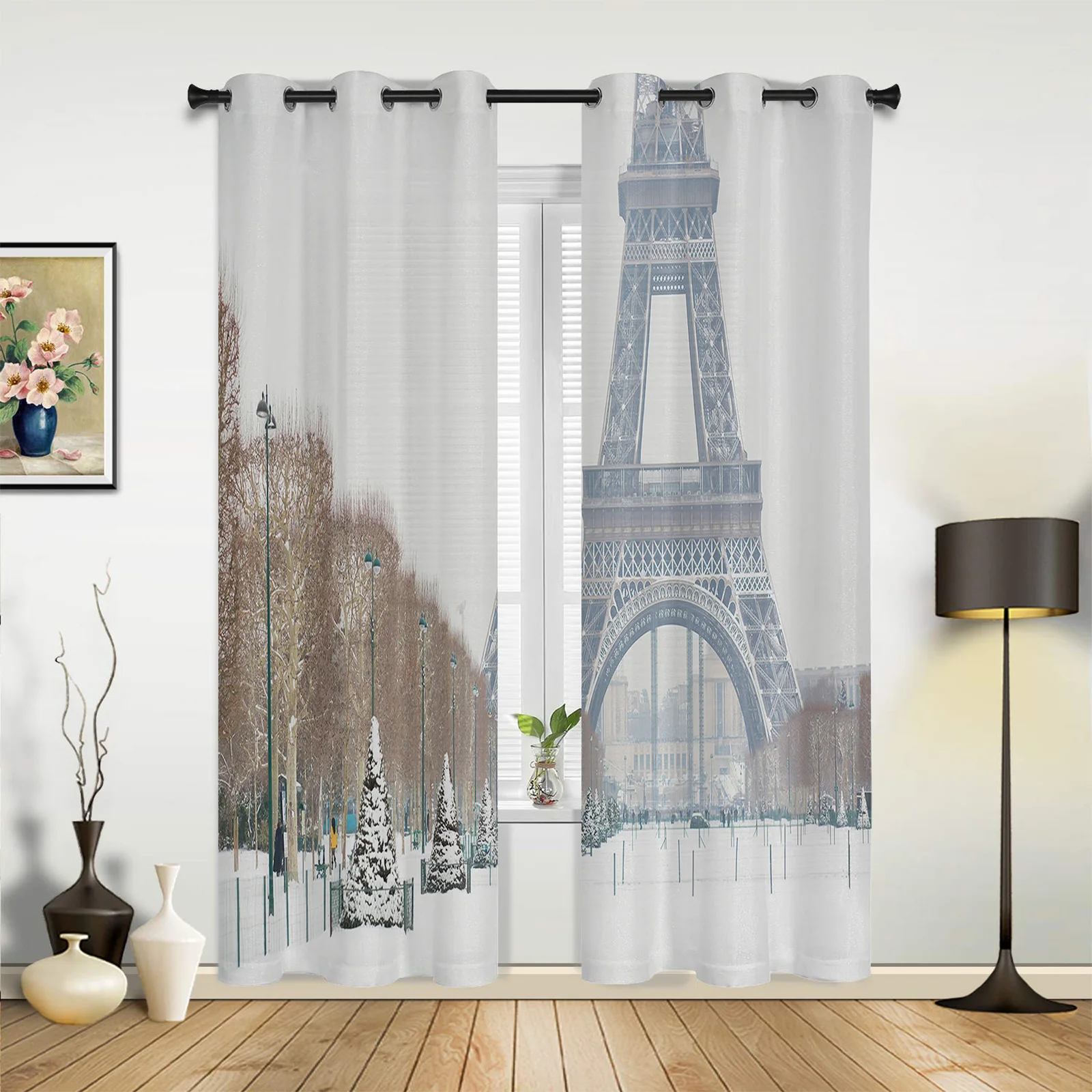 

Snowy Paris Street Eiffel Tower Curtains for Bedroom Living Room Drapes Kitchen Children's Room Window Curtain Modern Home Decor