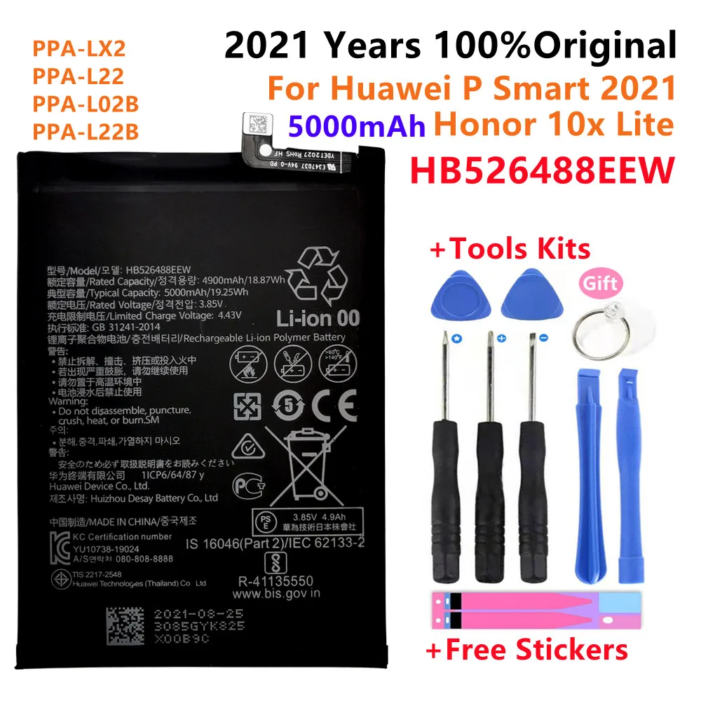 

Original 5000mAh HB526488EEW For Huawei P Smart 2021 PPA-LX2 PPA-L22 PPA-L02B PPA-L22B For Honor 10x Lite Battery Bateria