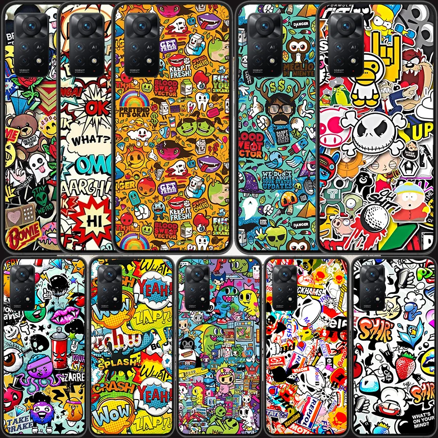 

Anime Graffiti-Sti-cker Phone Case For Xiaomi Redmi Note 11 Pro 11E 11S 4G 11T 10 10S 9 9S 9T 5G 8 8T 7 6 5 4 4X Cover Shell Coq