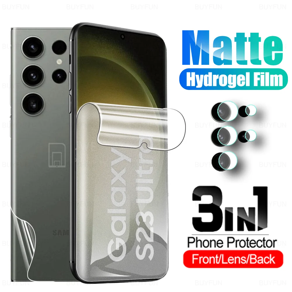 

3To1 для Samsung Galaxy S23 Ultra S23 + матовая Гидрогелевая пленка, стекло для объектива SamsungS23 Plus S23Ultra, задняя прозрачная защитная пленка для экрана