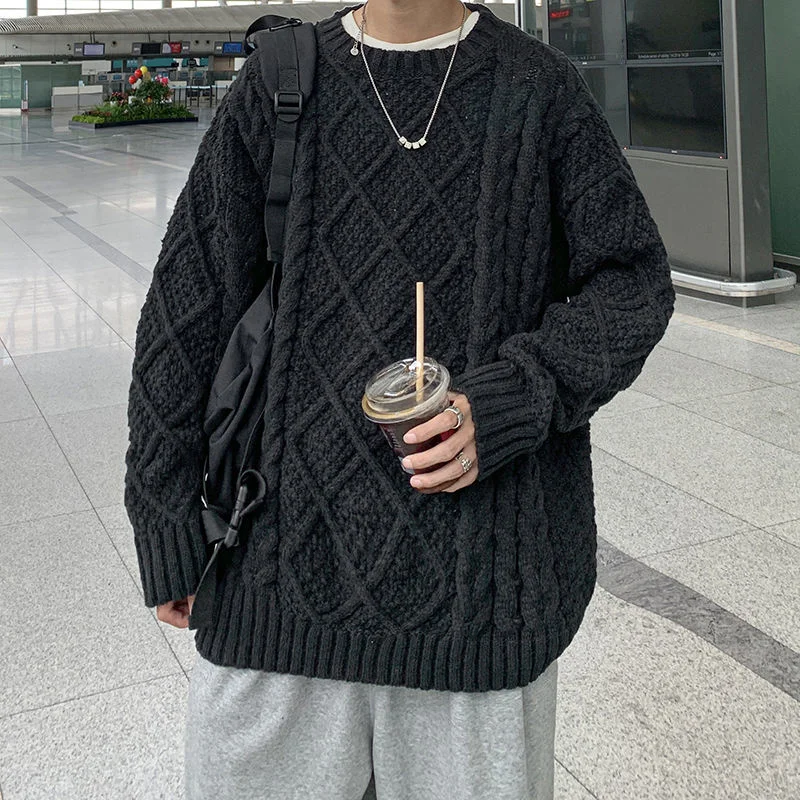 

Men Fashion Winter Warm O-Neck Casual Sweater Retro Knit Pullover Men Korean Loose Long Sleeve Sweater Mens Jumper Clothes M-2XL