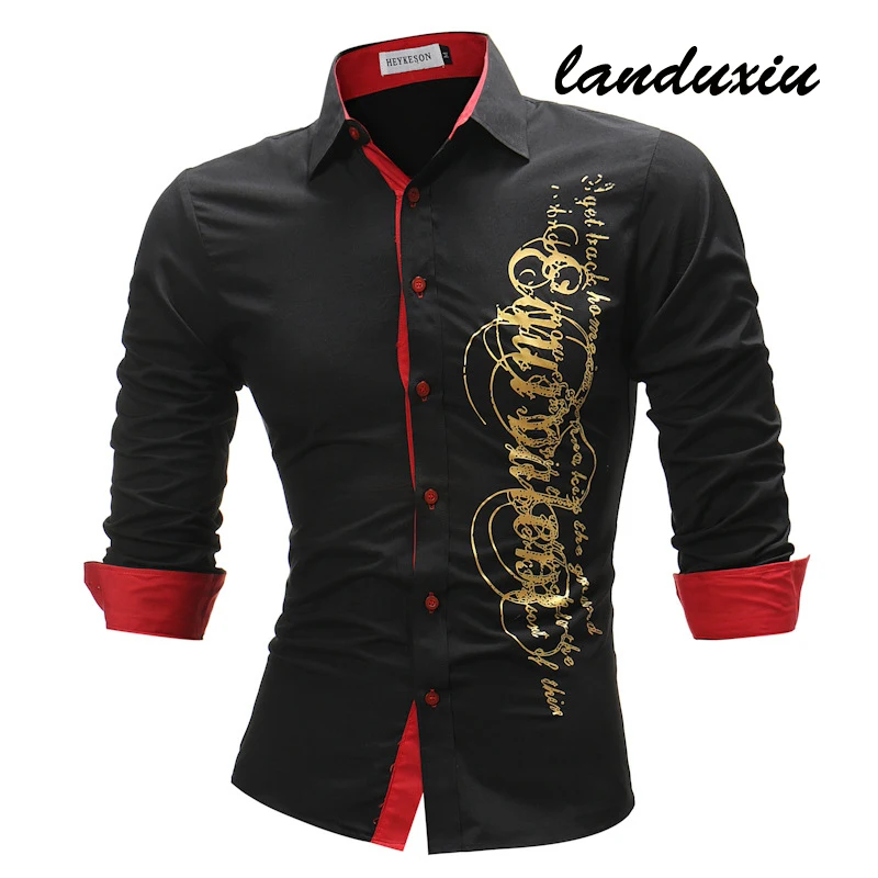 

2022 Men's Casual Dress Shirt Fashion Designer Bronzing Pattern Fashion Long Sleeve Slim Fit landuxiu