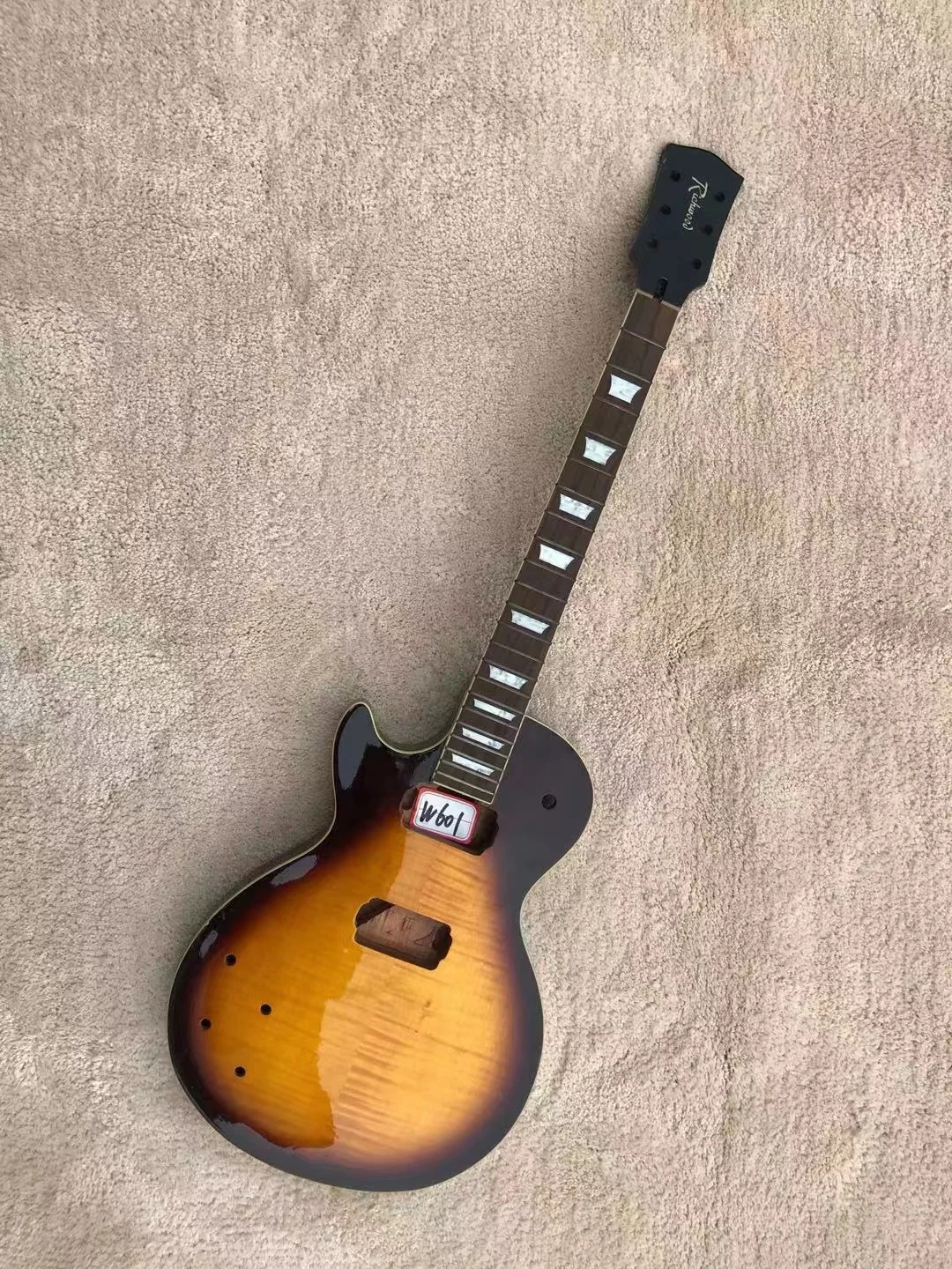 DIY (Not New) Left Handed Custom Electric Guitar Tiger / Flame Maple Top without Hardwares in Stock Discount Free Shipping W601