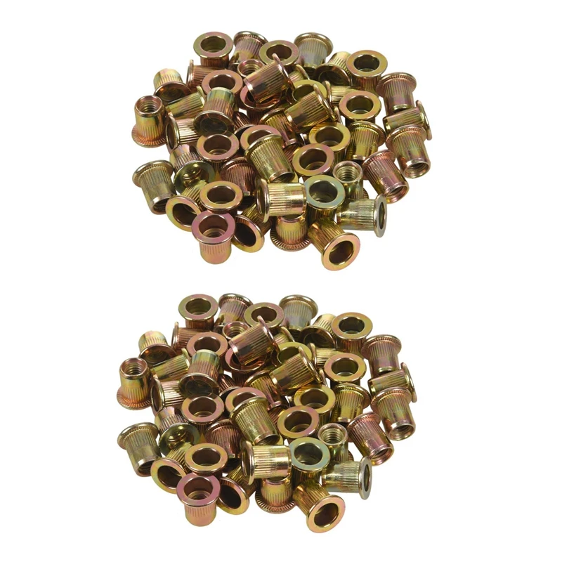 

M6x12mm Flat Head Threaded Rivet Nut Insert Nutsert Fasteners 100 Pcs