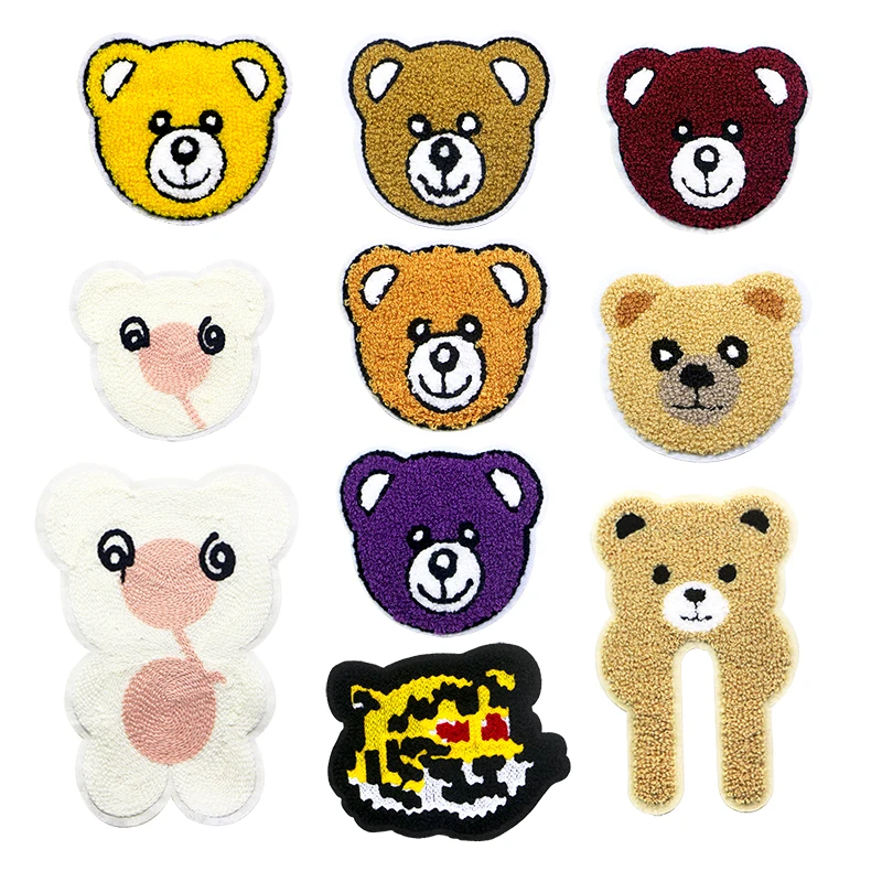 

Cute Heart-shaped Tiger Little Bear Chenille Icon Towel Embroidery Applique Patch For Clothing DIY Iron on Patch on the stickers