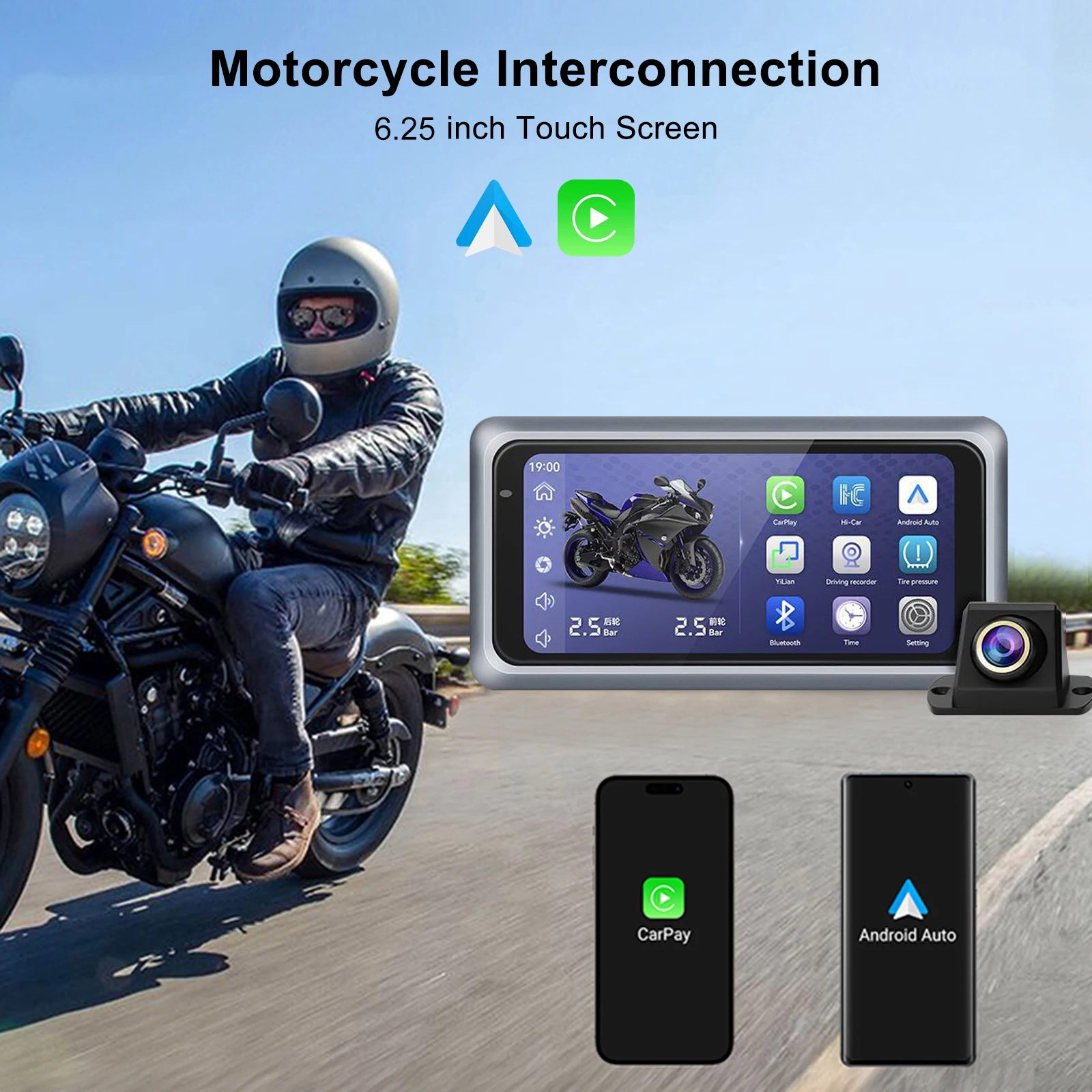 6 25 дюймовый беспроводной CarPlay Android Auto IPX7 водонепроницаемый наружный 1000nit внешний