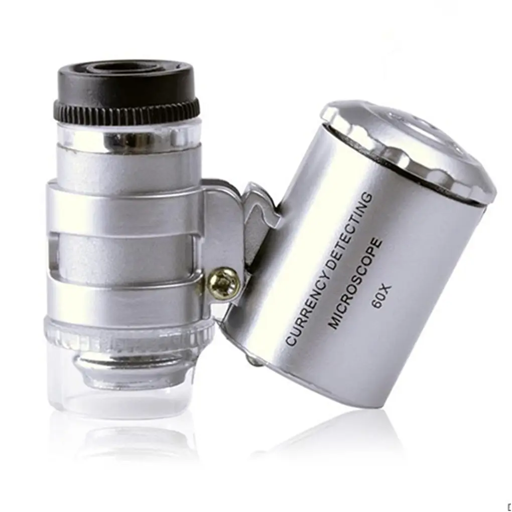 

60X Handheld Magnifying Glass Mini Pocket Microscope Loupe UV Currency Detector Jeweler Magnifier With LED Light Rays