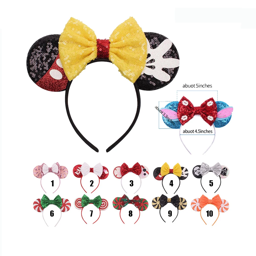 

Gils Big Bow Hot Mouse Ears Headband Hair Bows sequins Hairband For Women Festival Hairband Girls Hair Accessories