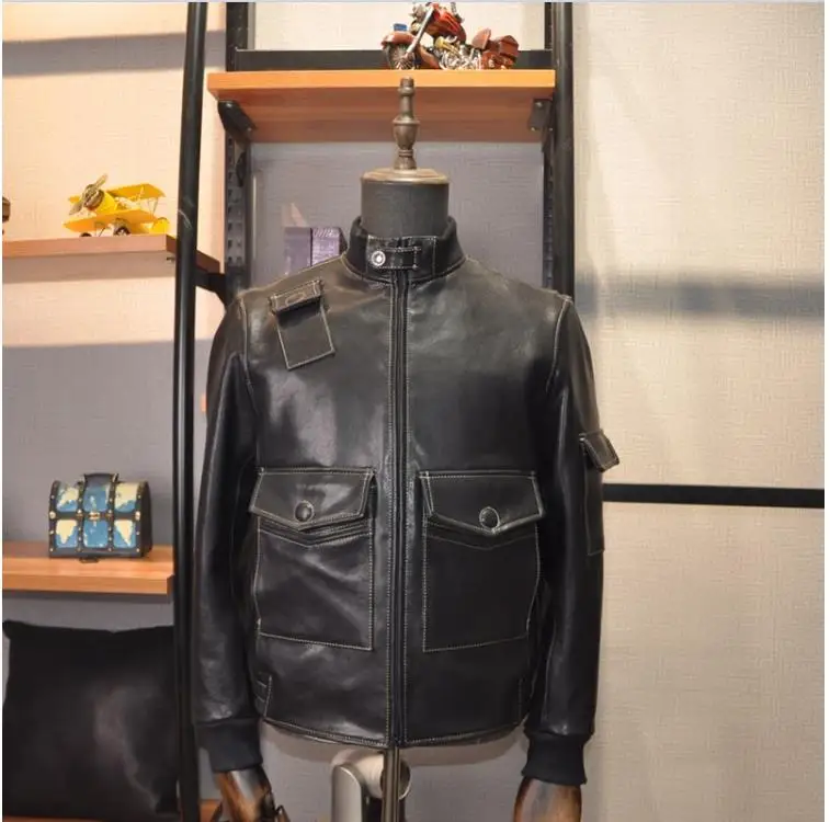 

Free shipping.Outlet.Super 50% off sales.Genuine leather jacket.tanned sheepskin coat.Men leather outwear.quality leather cloth