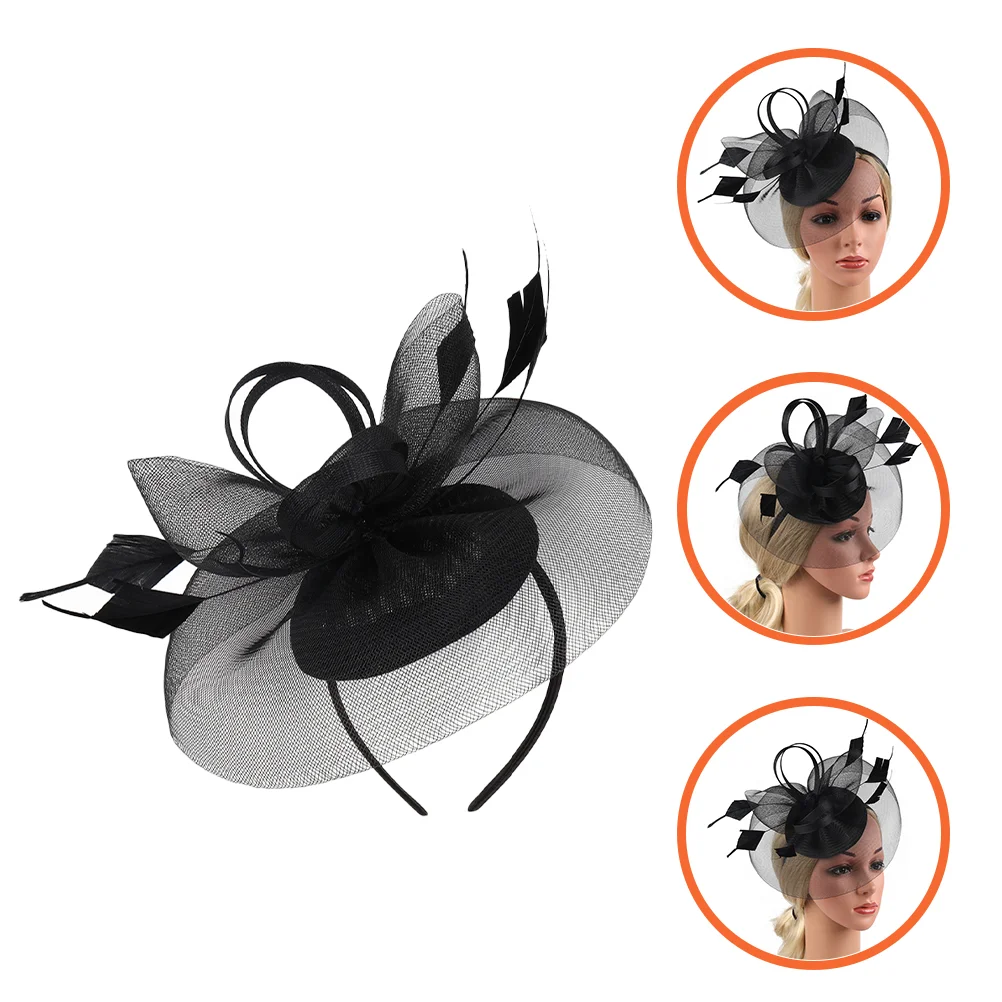 

Barrette Hat Black Ribbon Hair Women Wedding Gauze Fascinator Party Silkies Ties Tea