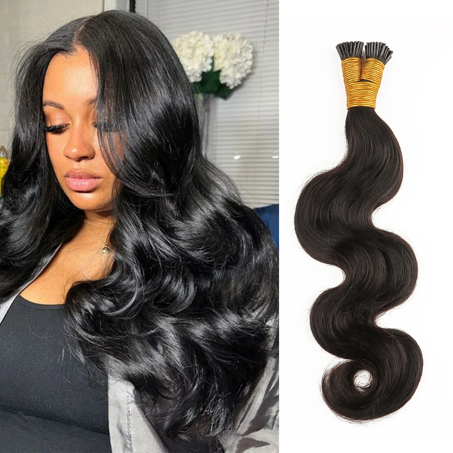 AHVAST I-tip hair extension 100g body wave natural black virgin brazillian human bundles for braids
