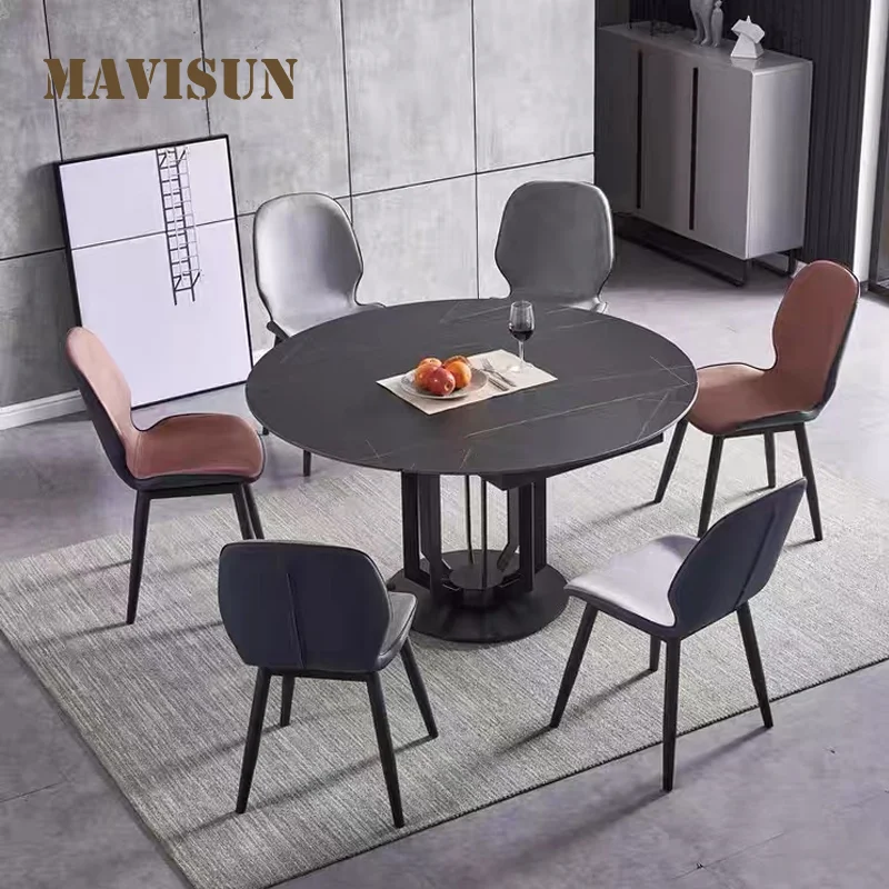 

High-End Modern Home Furniture Marble Based Dinning Tables Sets With Turntable Italian Relaxing Tea Rock Plate Round Table