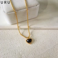 fashion jewelry black heart pendant necklace simply design single one layer thick plated brass metal chain necklace for women