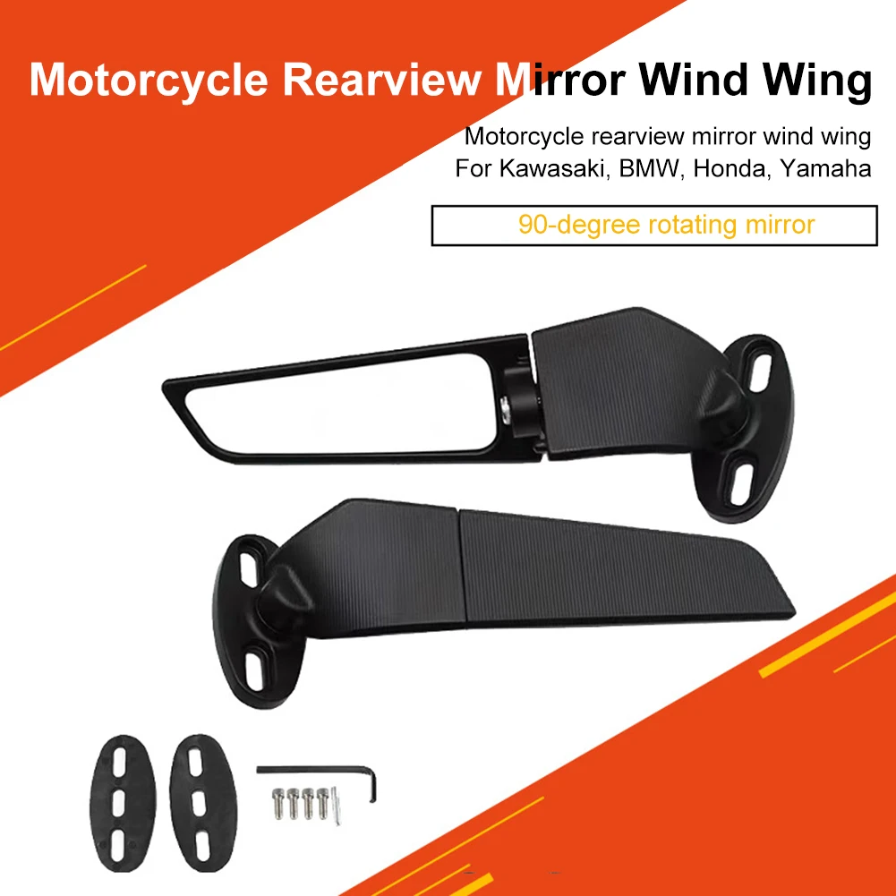 

1Pair Motorcycle Rearview Mirror Wind Wing Aluminum Aloy Adjustable Bracket Modification Mirror Spoiler For Kawasaki Yamaha BMW