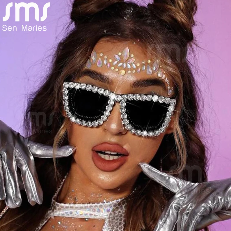 

Роскошные квадратные солнцезащитные очки со стразами для женщин, модные большие стразы, солнцезащитные очки для женщин, брендовые дизайнер...