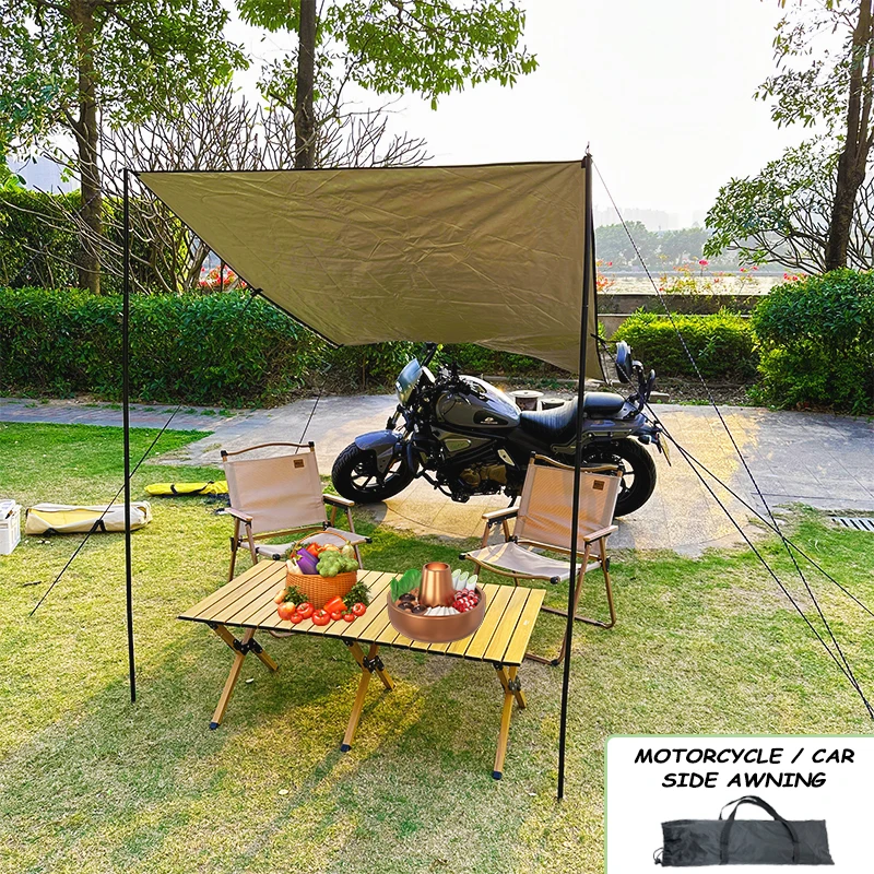 

Новый боковой тент для мотоцикла с полюсом, колышек для верёвки, наружный тент для кемпинга, брезент, водонепроницаемый тент для навеса, сол...