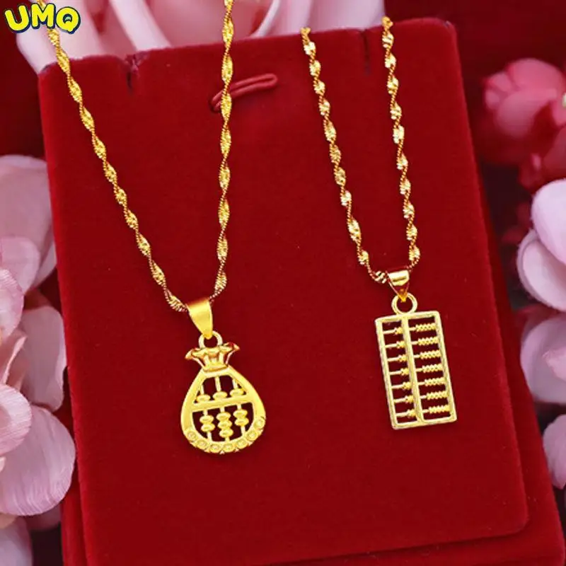 

24k Pure Gold Necklace 9999 Thousand Gold Abacus Pendant Non Fading Jewelry New Pure Gold Collarbone Cover Chain