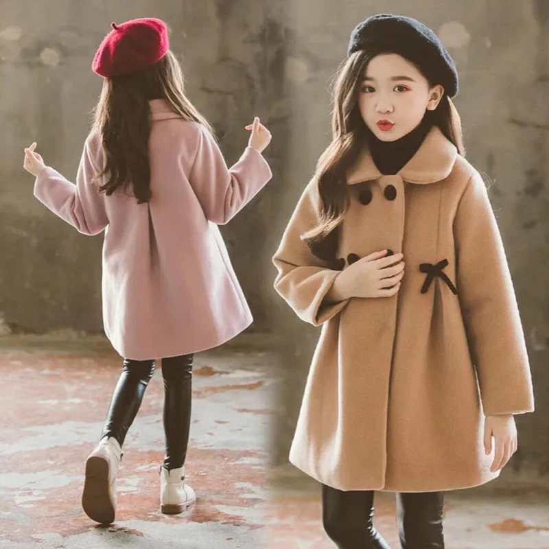 

Winter Children Woolen A-Line Long Jacket Coats Kids Girls Autumn England Teenage Korean Outerwear Clothes 4T 6T to 12T New 2022