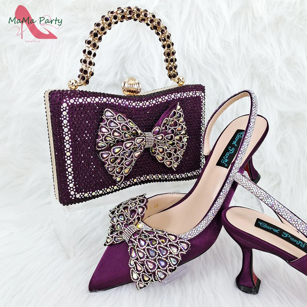 2024 High Quality New Design Shoes and Bag in Royal Blue Color Pointed Toe Special African Women Square Heels for Wedding Party