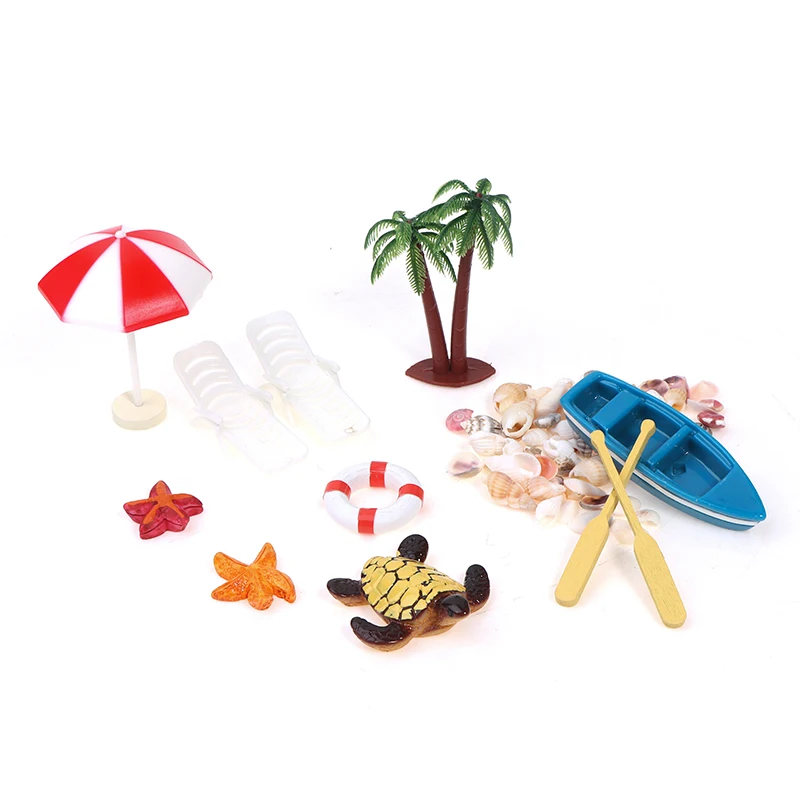

10 шт./компл. миниатюрный шезлонг, пляжный зонт, лодка, набор ракушек для кукольного домика, сценическое украшение, аквариумный декор, аксессу...