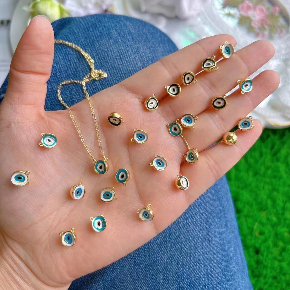 

10PCS, Cute Mini Enamel Evil Eye Earring Charms Small Lucky Turkish Eye Necklace Pendant Accessory Jewelry Making