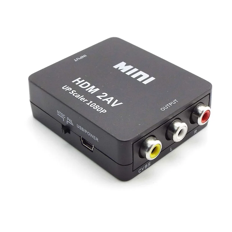 

1080P HDMI-compatible TO AV RCA CVSB L/R Video Scaler Adapter Box Converter HD Composite Support for NTSC PAL Output