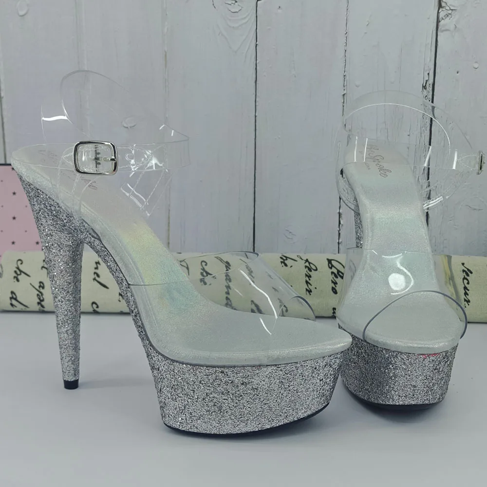 Leecabe 15CM/6Inch Glitter  Women's Platform Sandals  party High Heels Shoes Pole Dancing Shoes