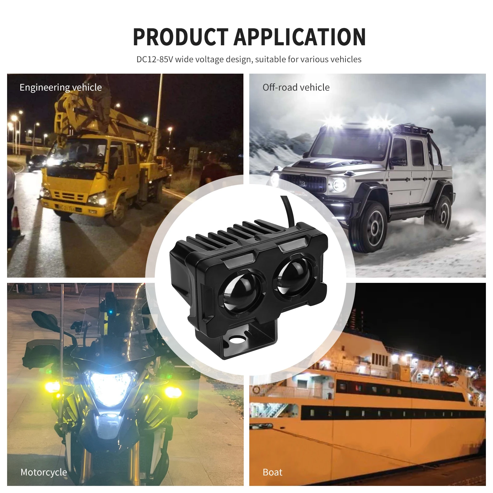 

Motorcycle LED Headlight Aluminum Alloy Highlight Waterproof Shockproof Low And High Beam Yellow White Light Screw Bracket Fix