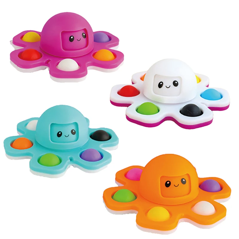 

Octopus Fidget Spinner Face Changing Keychain Autism Stress Relief Silicone Interactive Flip Push Pop Its Kids Bubble Gift Toy
