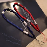 short wrist chain hand woven beaded colorful crystal beads pearl pendant pendant rope universal womens mobile phone lanyard