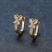 cute butterfly hoop earrings for women aaa zircon gold earring charming female wedding party jewelry birthday gifts