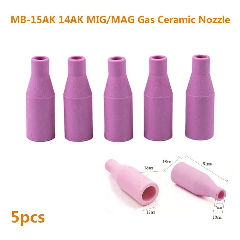 5pcs MB-15AK/14AK Welding Torch Consumables Ceramic Nozzle Euro Style Welding Gun Tip Nozzle Shield Cup for 14AK 15AK MIG/MAG