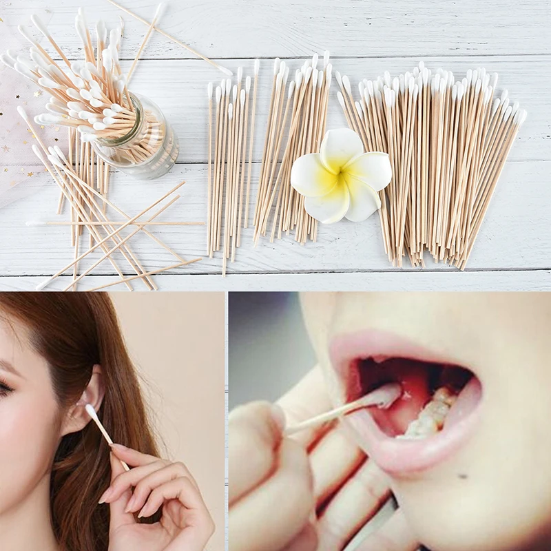 2022 100Pcs/pack Medical Swab Wood Handle Cotton Applicator Extra Long Sturdy Cotton Swab Detail Processing Applicator 15cm