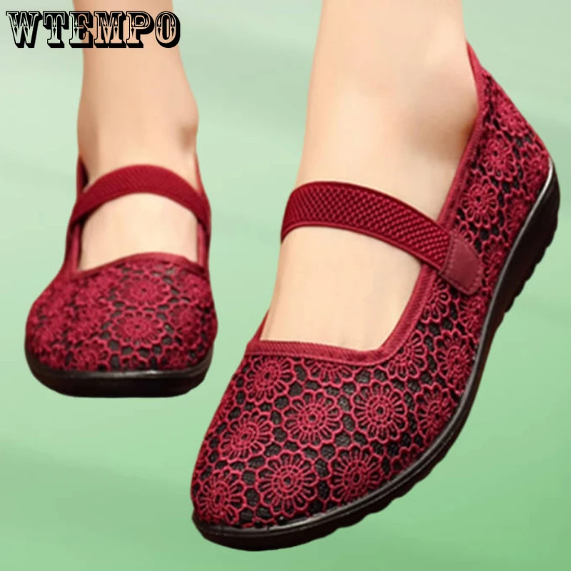 

WTEMPO Mesh Women Flat Shoes Spring Autumn Single Shoes Lady Drive Walk Shoes Shallow Casual Low Heeled Comfortable Work Shoes