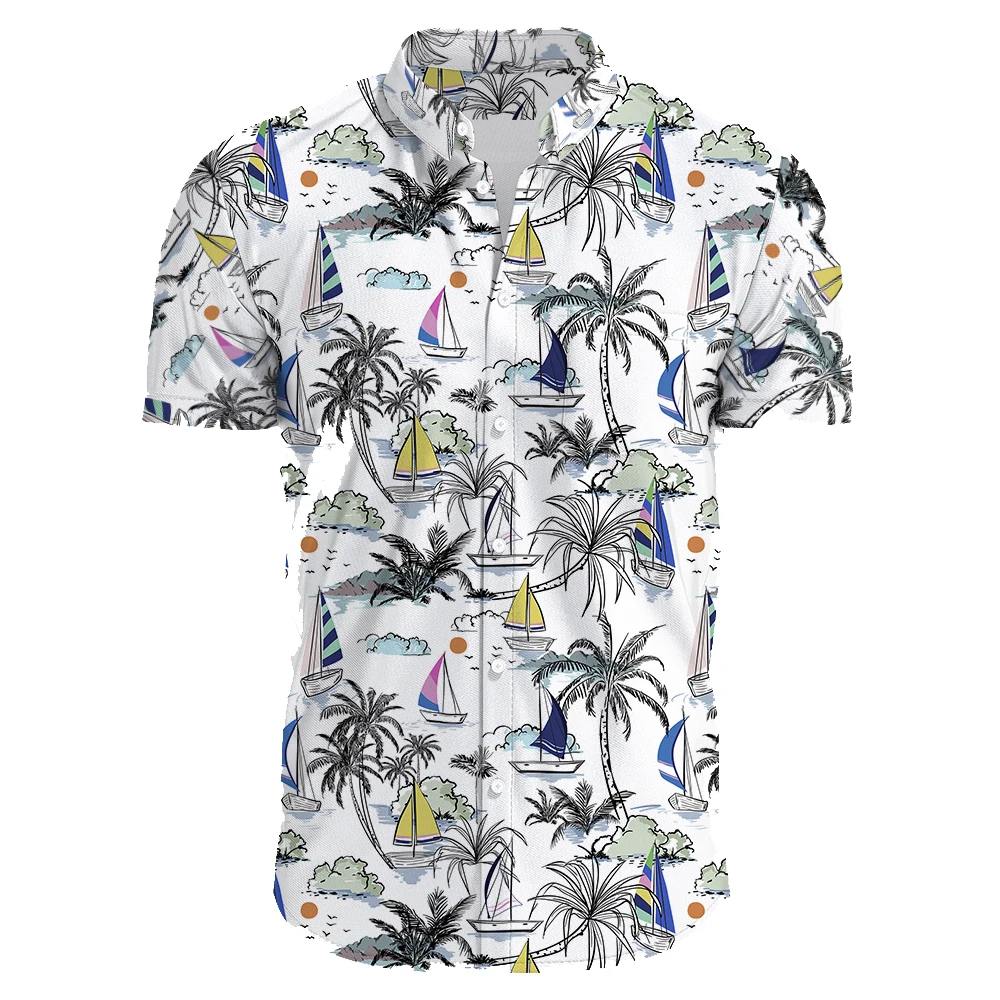

Summer Casual Fashion 3d Print Shirt For Men Loose Beach Shirt Tops Short Sleeve Coconut Tree Printed Hawaiian Style Men's Shirt