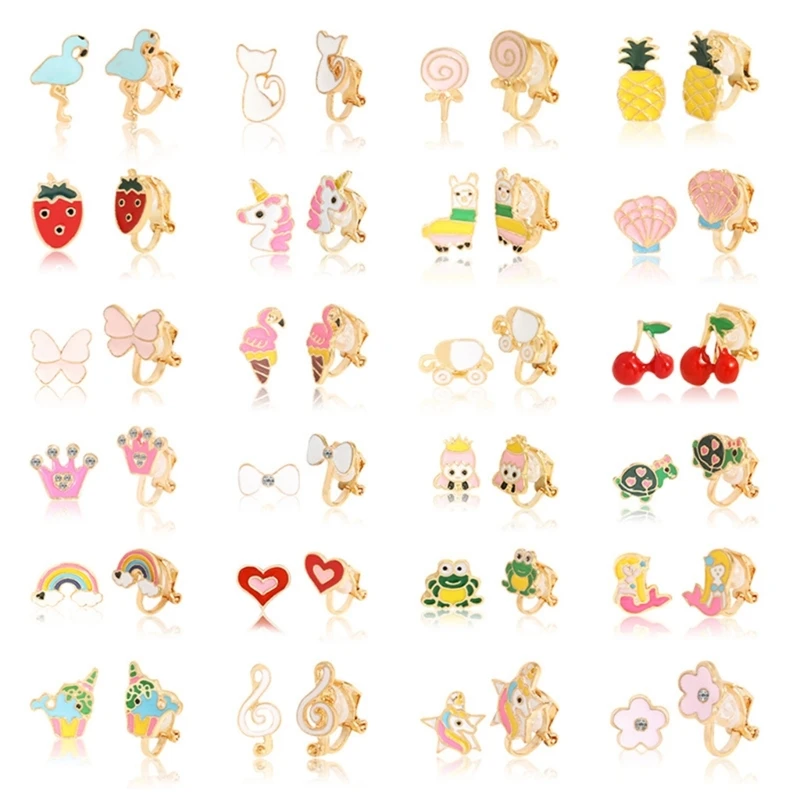 

Pairs of 24 Cute Clip Earrings Sets for Women Assorted Animal Fruit Painless